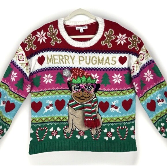 Celebrate Together Ugly Christmas Sweater MERRY PUGMAS Pullover Unisex SZ XXL - Picture 3 of 12